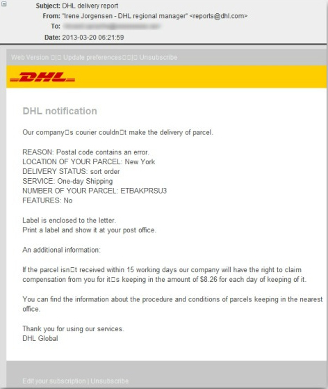 DHL Phishing email